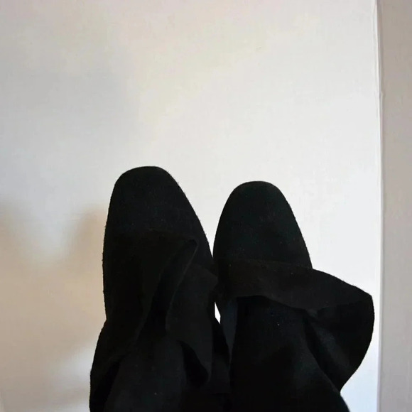 Black  Suede Ruffle Booties with Block Heel - Picture 6 of 12